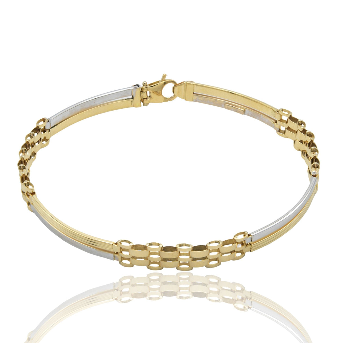 Bracciali Oro Giallo Oro Bianco Oro 18 carati Targhe Alternate E Maglie Solo Oro cm. 20
