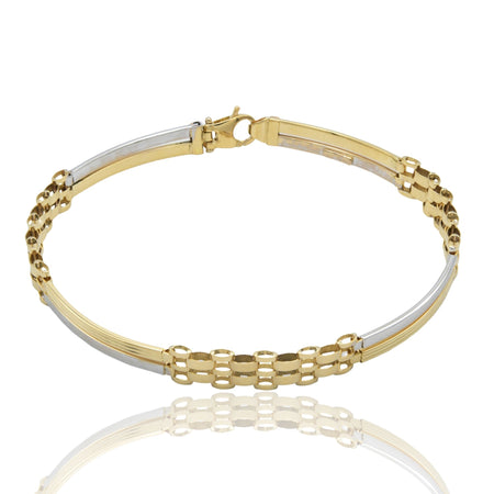Bracciali Oro Giallo Oro Bianco Oro 18 carati Targhe Alternate E Maglie Solo Oro cm. 20