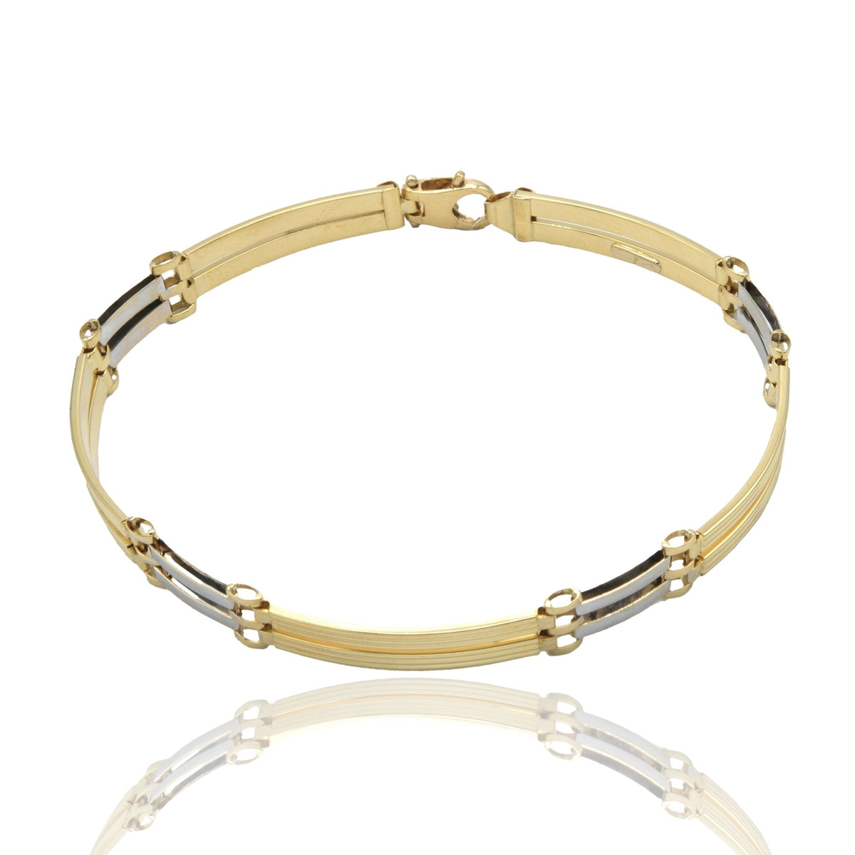 Bracciali Oro Giallo Oro Bianco Oro 18 carati Targhe Alternate E Maglie Solo Oro cm. 20