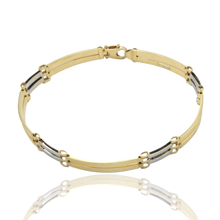 Bracciali Oro Giallo Oro Bianco Oro 18 carati Targhe Alternate E Maglie Solo Oro cm. 20