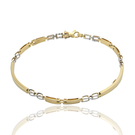 Bracciali Oro Giallo Oro Bianco Oro 18 carati Targhe Alternate E Maglie Solo Oro cm. 20.5