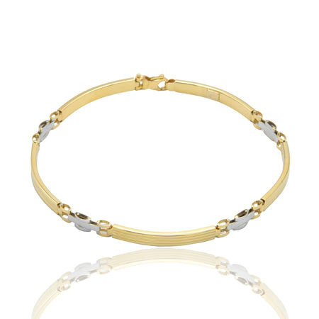 Bracciali Oro Giallo Oro Bianco Oro 18 carati Targhe Alternate E Maglie Solo Oro cm. 20.5