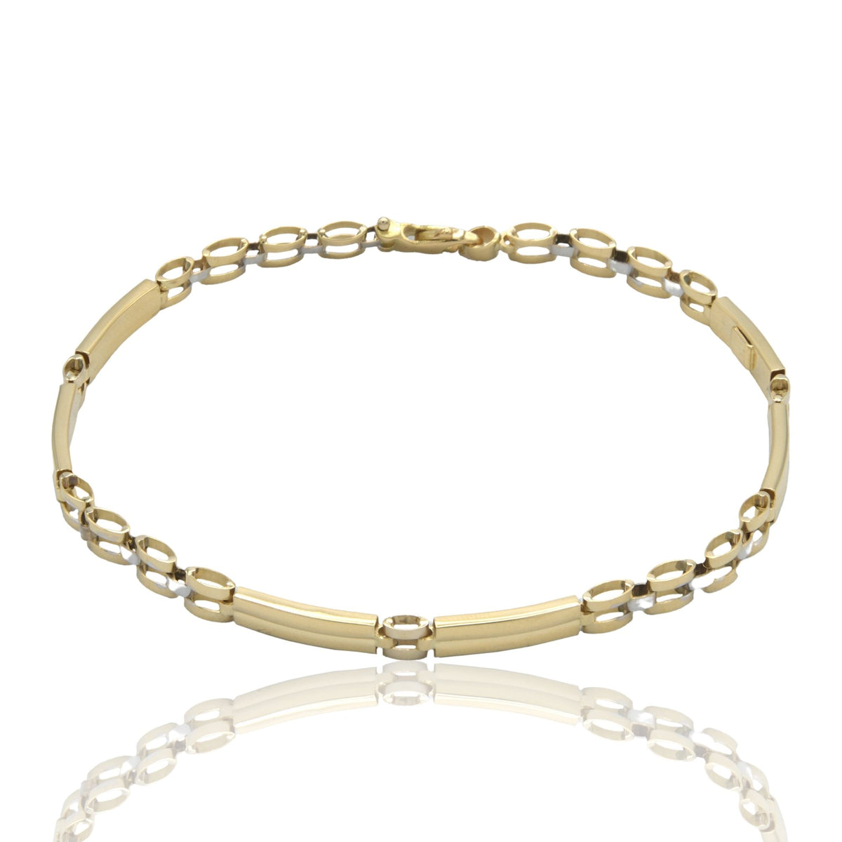 Bracciali Oro Giallo Oro Bianco Oro 18 carati Targhe Alternate E Maglie Solo Oro cm. 20.5