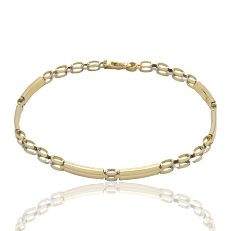 Bracciali Oro Giallo Oro Bianco Oro 18 carati Targhe Alternate E Maglie Solo Oro cm. 20.5