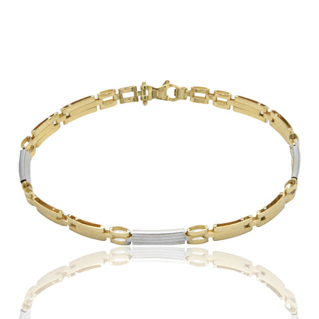 Bracciali Oro Giallo Oro Bianco Oro 18 carati Targhe Alternate E Maglie Solo Oro cm. 20.5
