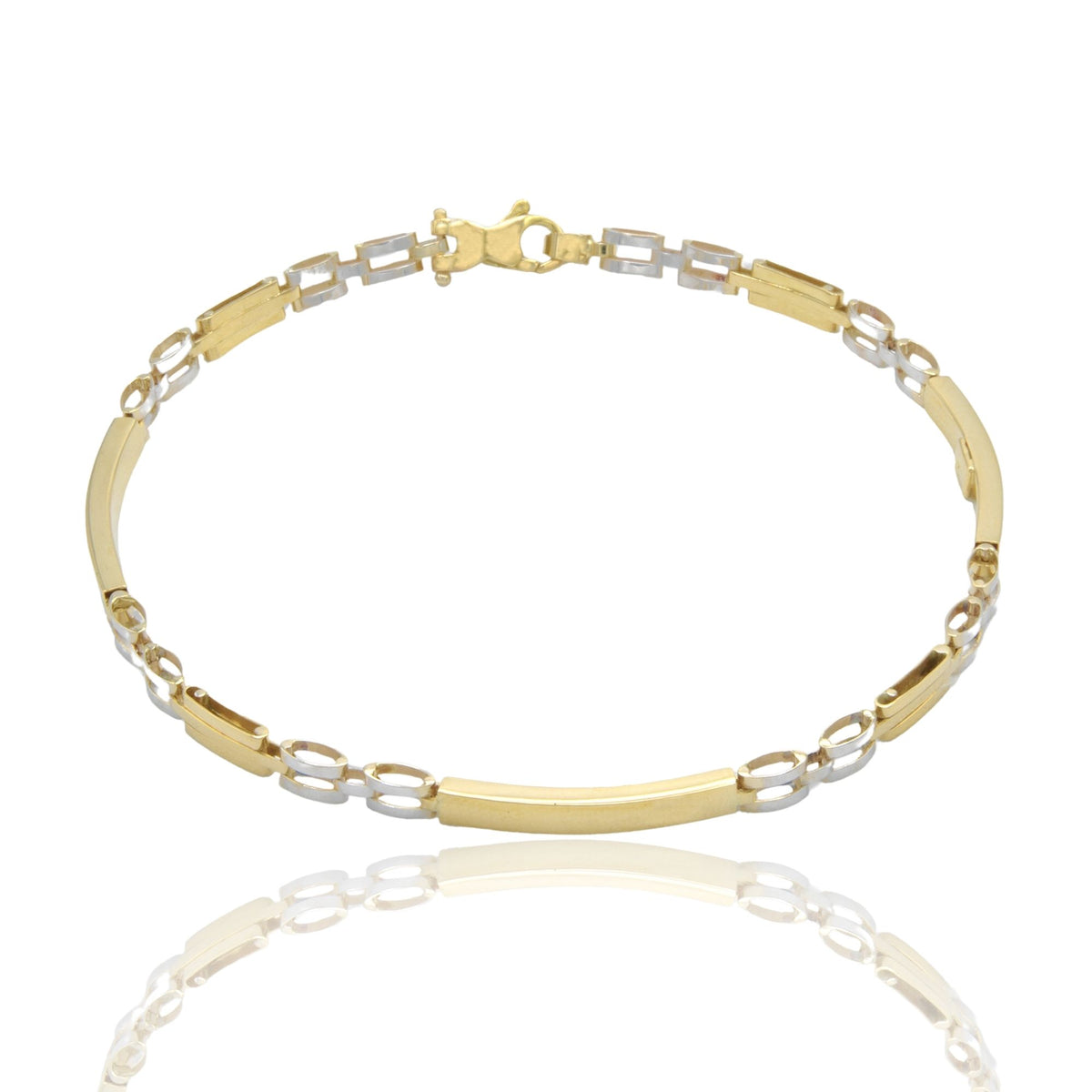 Bracciali Oro Giallo Oro Bianco Oro 18 carati Targhe Alternate E Maglie Solo Oro cm. 20.5