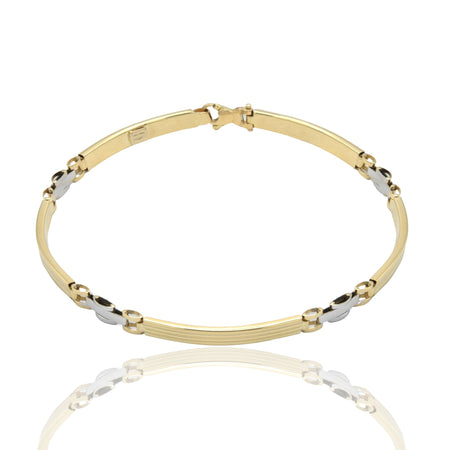 Bracciali Oro Giallo Oro Bianco Oro 18 carati Targhe Alternate E Maglie Solo Oro cm. 20.5