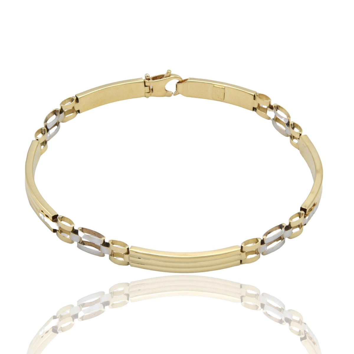 Bracciali Oro Giallo Oro Bianco Oro 18 carati Targhe Alternate E Maglie Solo Oro cm. 20.5