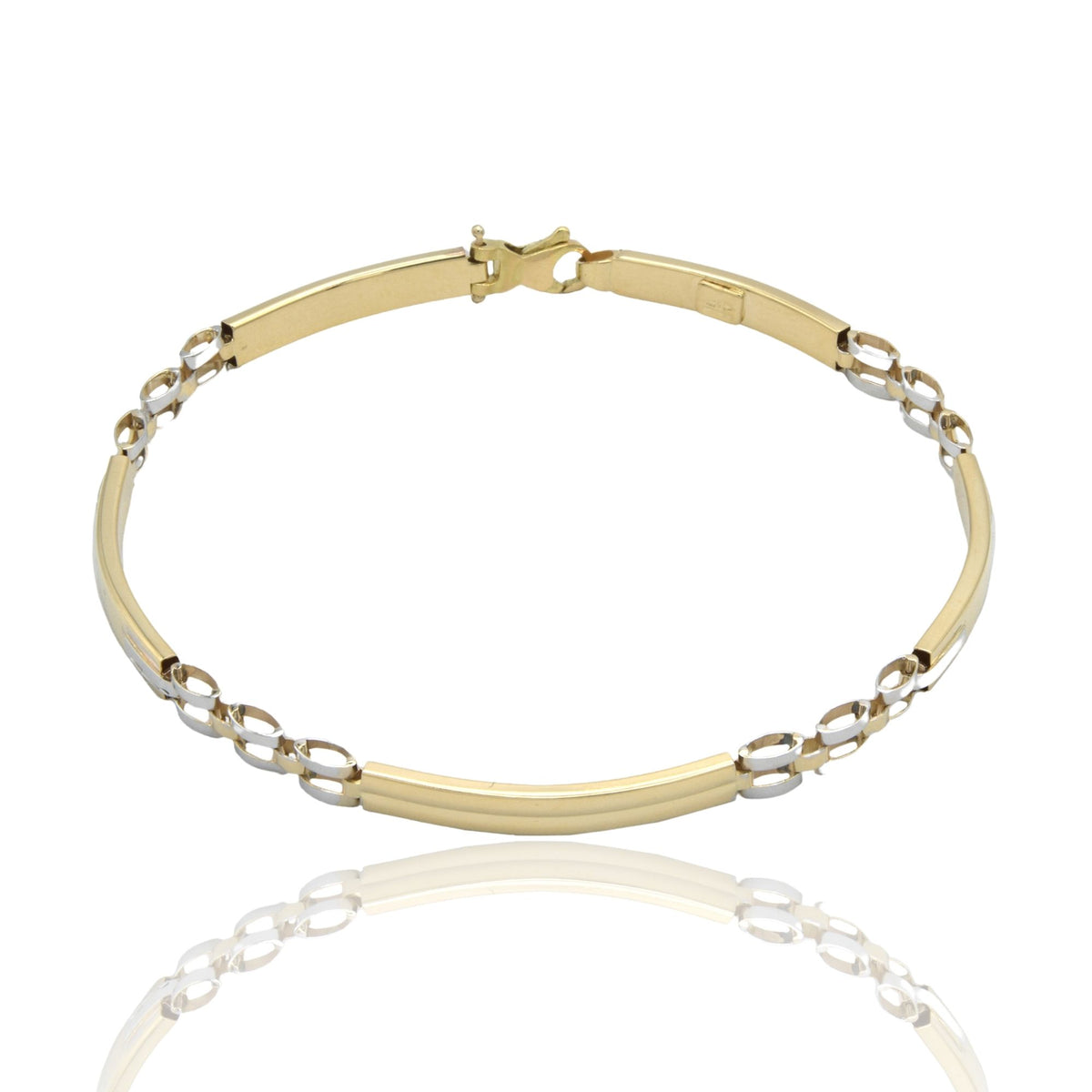 Bracciali Oro Giallo Oro Bianco Oro 18 carati Targhe Alternate E Maglie Solo Oro cm. 20.5