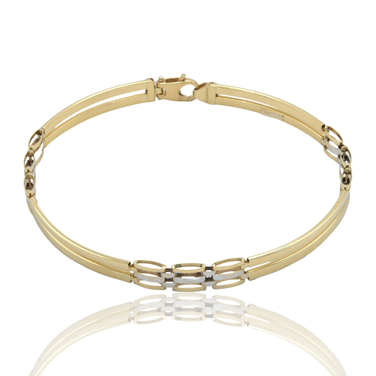 Bracciali Oro Giallo Oro Bianco Oro 18 carati Targhe Alternate E Maglie Solo Oro cm. 20.5