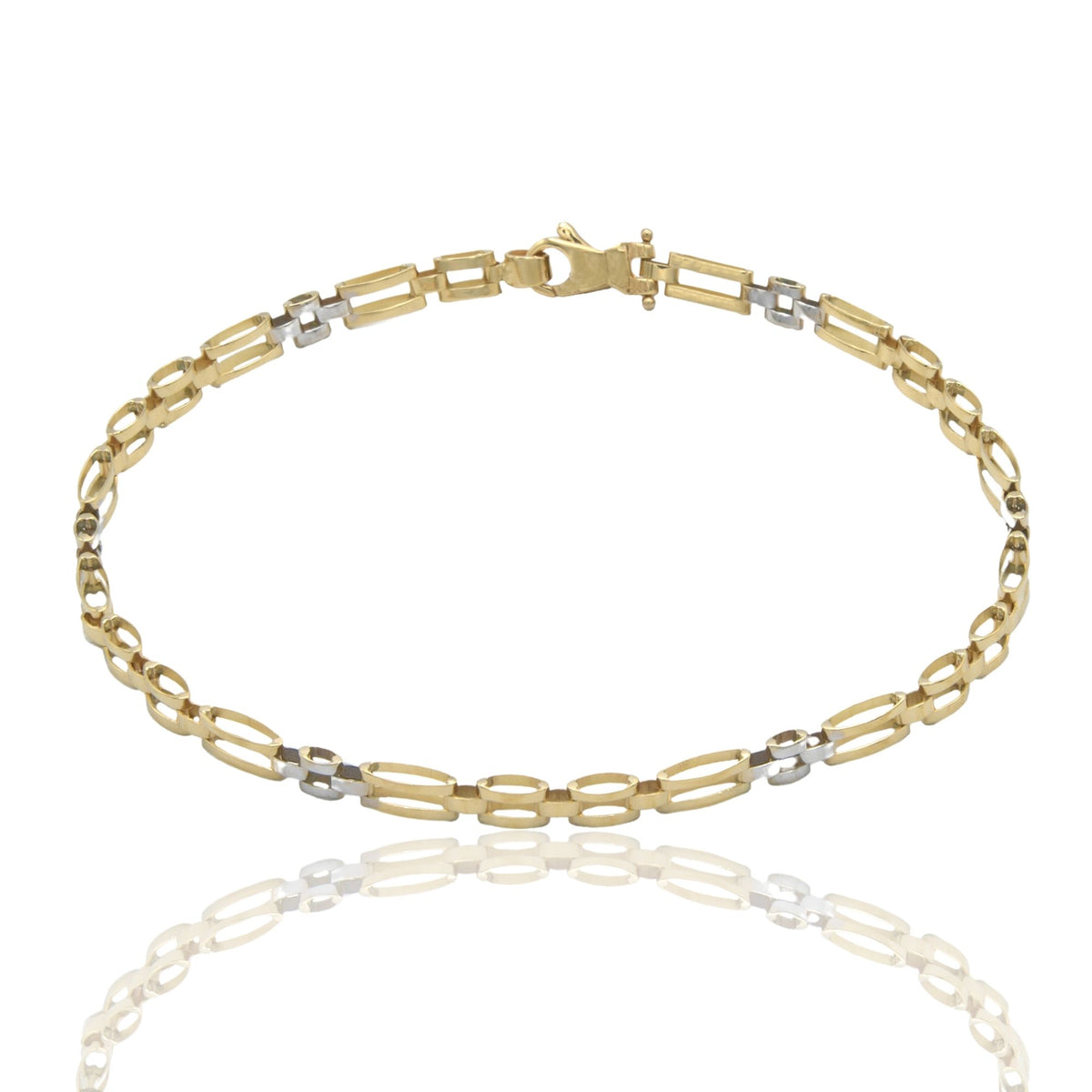 Bracciali Oro Giallo Oro Bianco Oro 18 carati Targhe Alternate E Maglie Solo Oro cm. 21,5