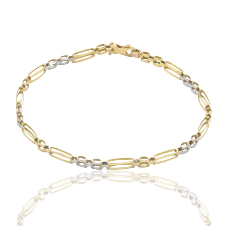 Bracciali Oro Giallo Oro Bianco Oro 18 carati Targhe Alternate E Maglie Solo Oro cm. 21