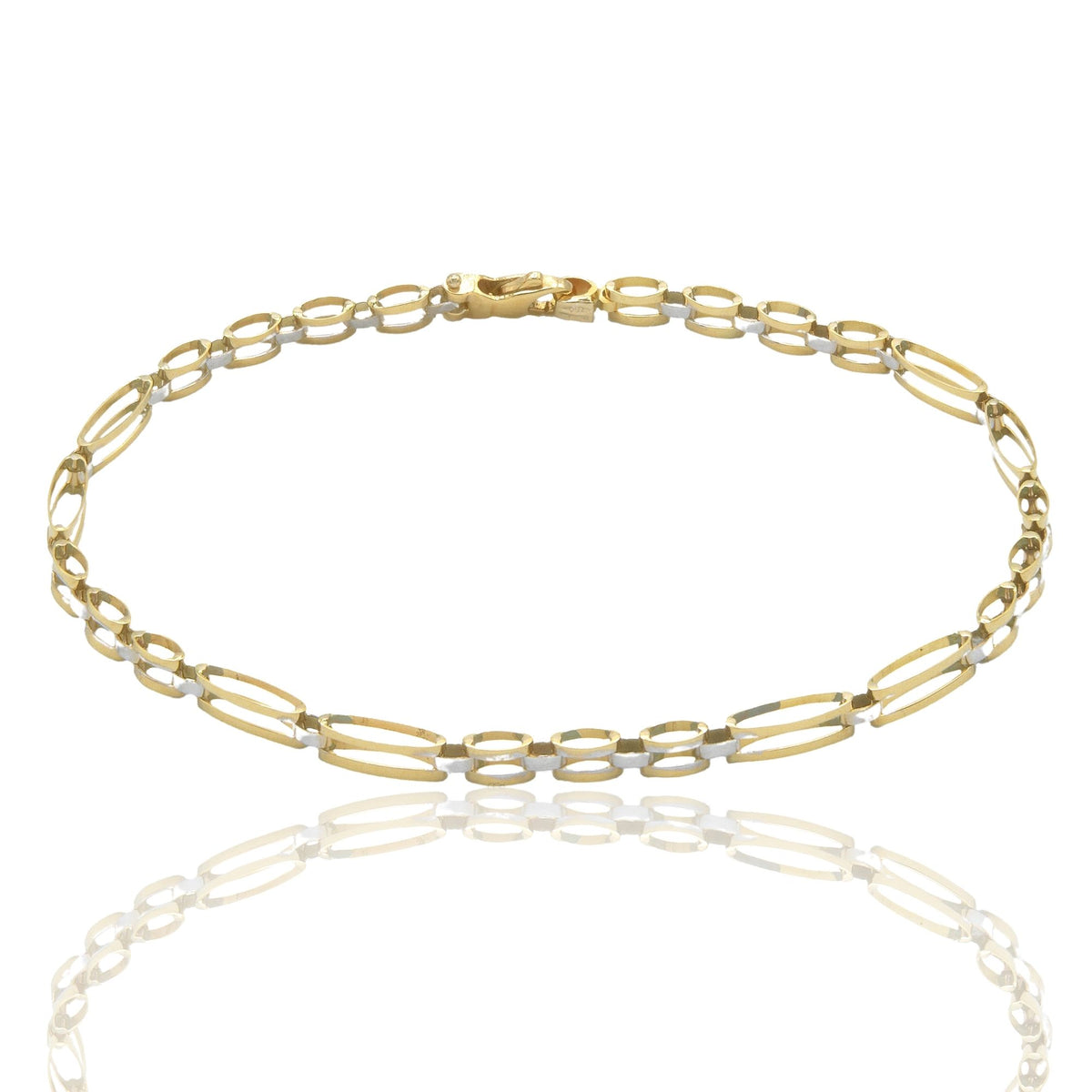 Bracciale Oro Giallo Oro Bianco Oro 18 carati Targhe Alternate E Maglie Solo Oro cm. 20.5