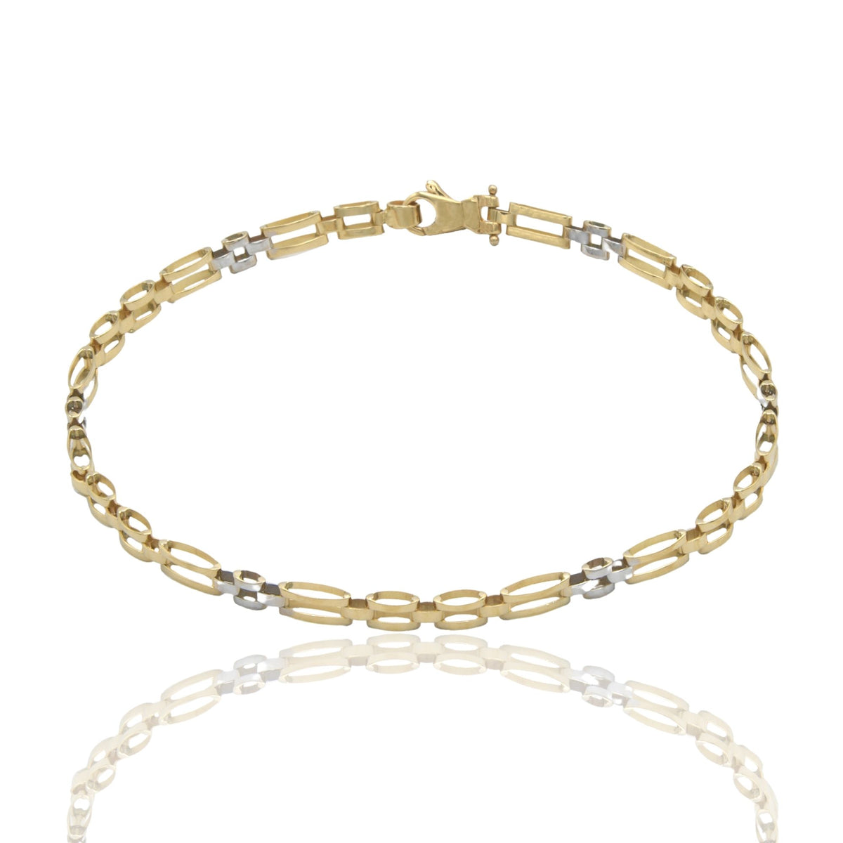 Bracciale Oro Giallo Oro Bianco Oro 18 carati Targhe Alternate E Maglie Solo Oro cm. 20.5