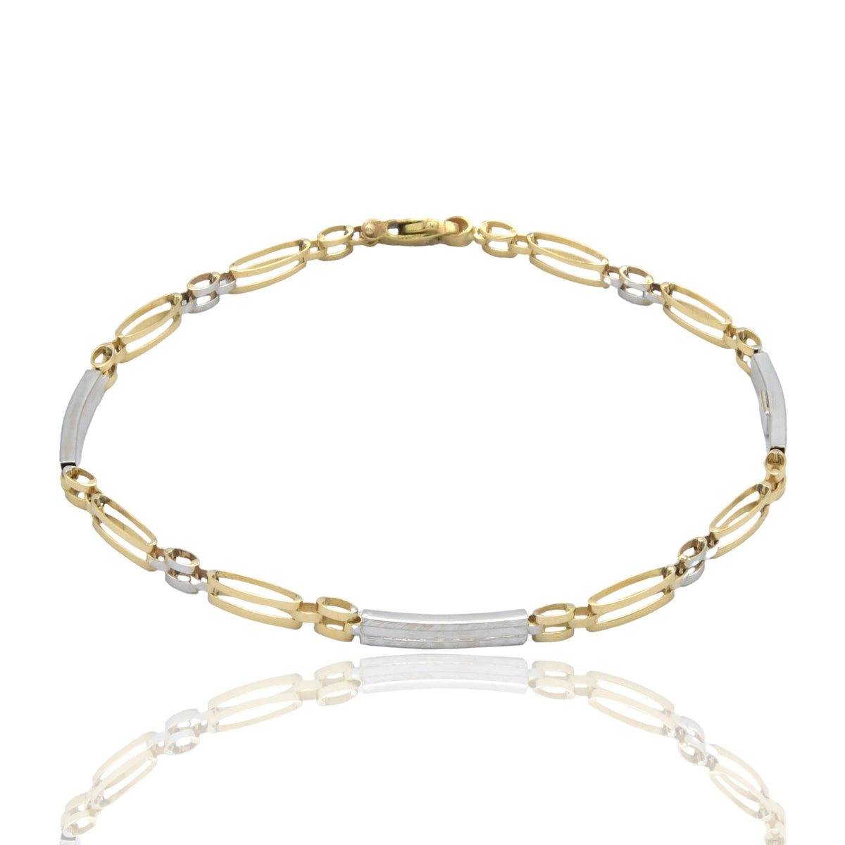 Bracciale Oro Giallo Oro Bianco Oro 18 carati Targhe Alternate E Maglie Solo Oro