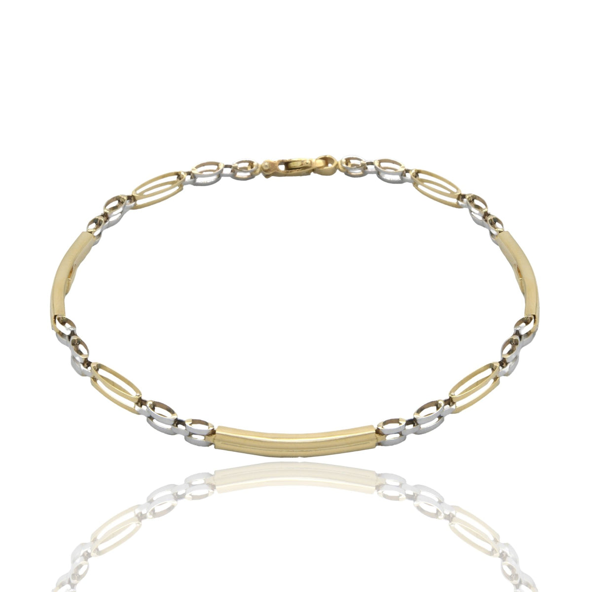 Bracciale Oro Giallo Oro Bianco Oro 18 carati Targhe Alternate Solo Oro