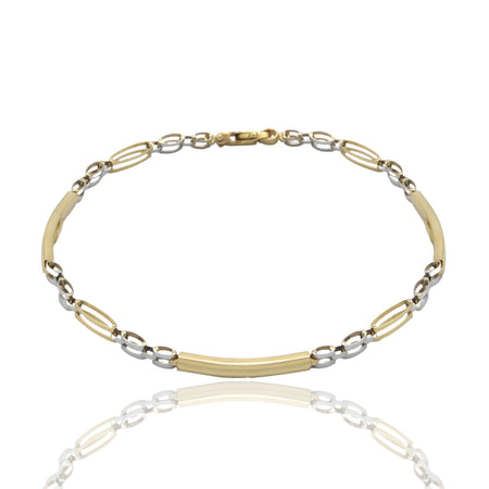 Bracciale Oro Giallo Oro Bianco Oro 18 carati Targhe Alternate Solo Oro