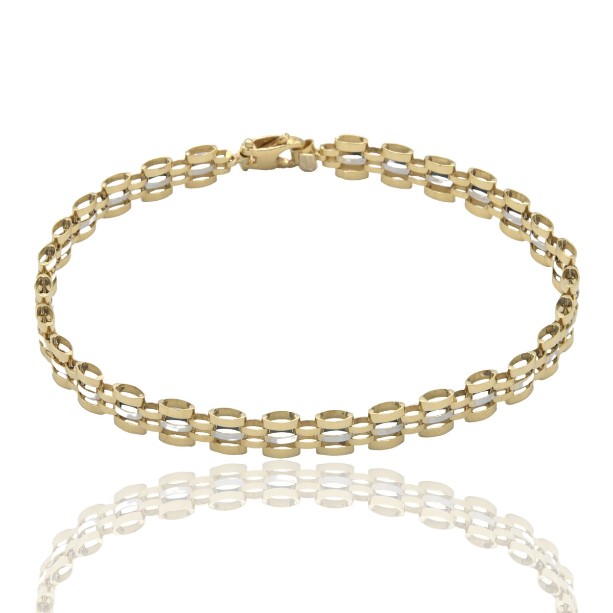 Bracciale Oro Giallo Oro Bianco Oro 18 carati Maglia cinturino Solo Oro