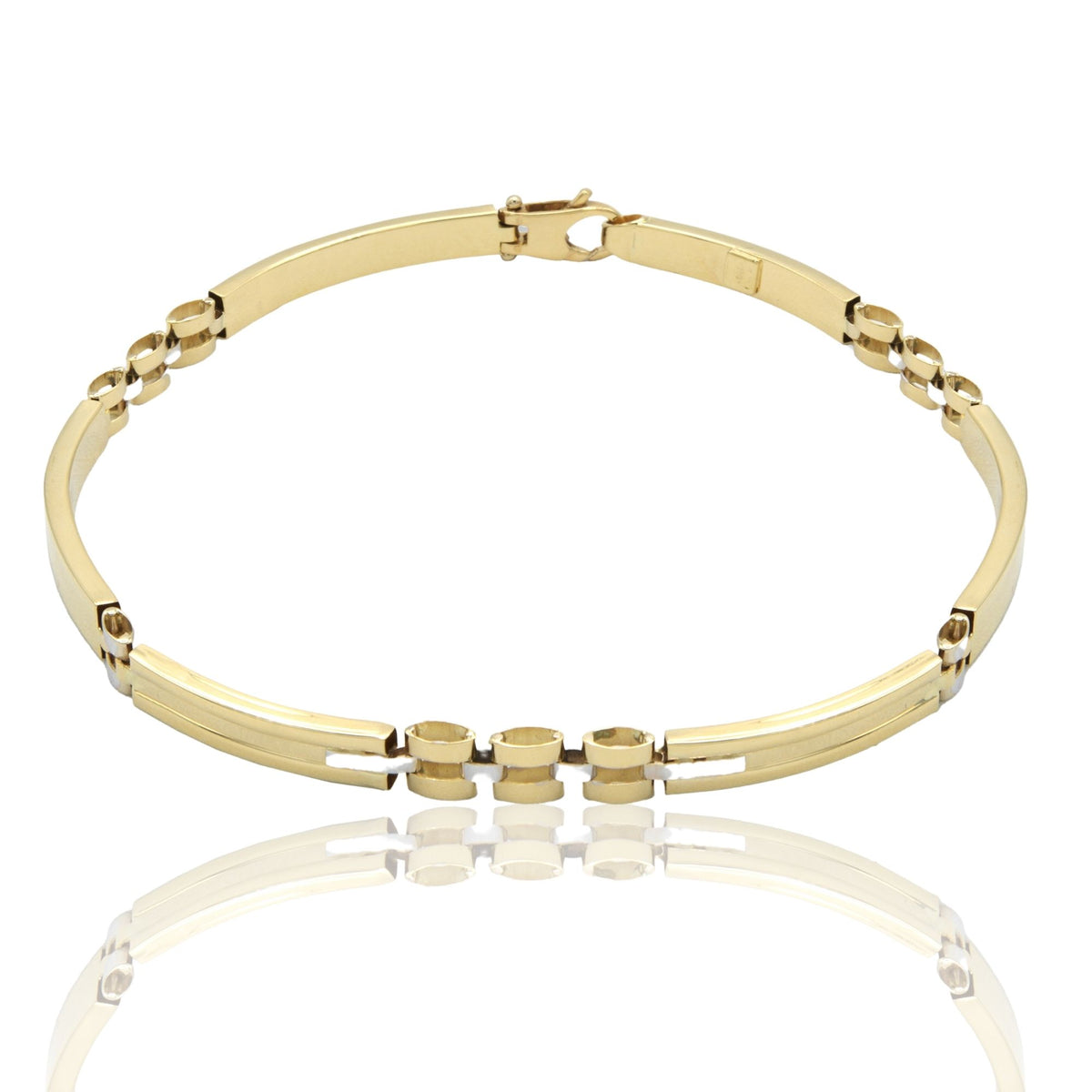 Bracciale Oro Giallo Oro Bianco Oro 18 carati Targhe Alternate E Maglie Solo Oro