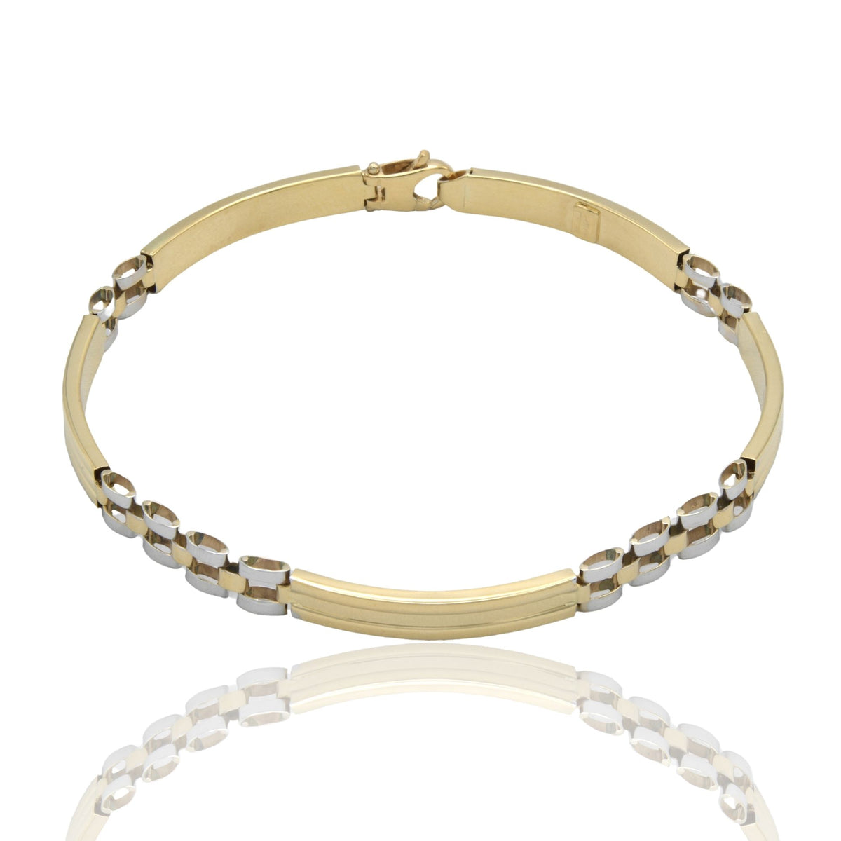 Bracciale Oro Giallo Oro Bianco Oro 18 carati Targhe Alternate E Maglie Solo Oro