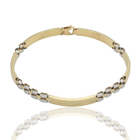 Bracciale Oro Giallo Oro Bianco Oro 18 carati Targhe Alternate E Maglie Solo Oro
