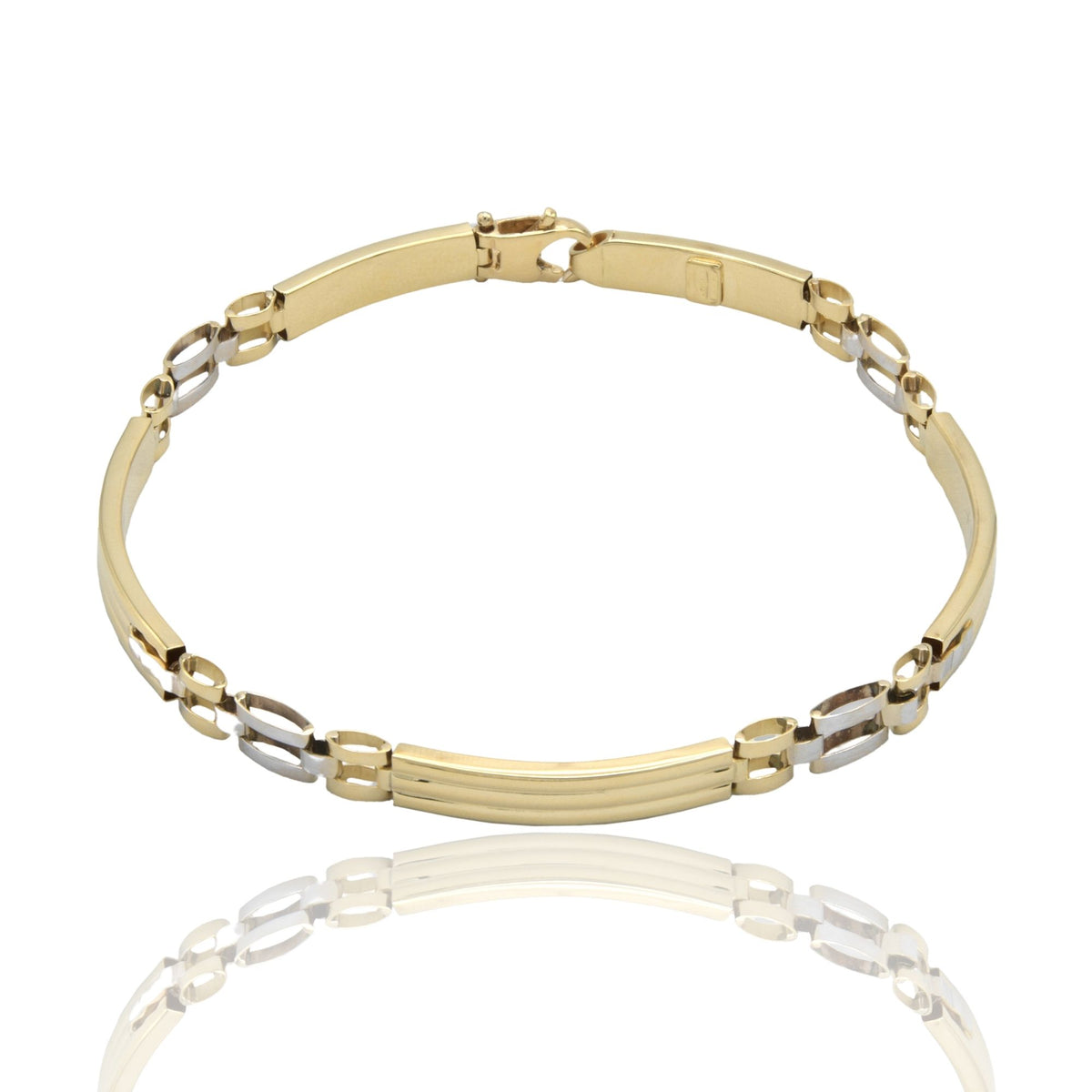Bracciale Oro Giallo Oro Bianco Oro 18 carati Targhe Alternate E Maglie Solo Oro