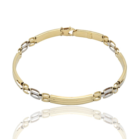 Bracciale Oro Giallo Oro Bianco Oro 18 carati Targhe Alternate E Maglie Solo Oro