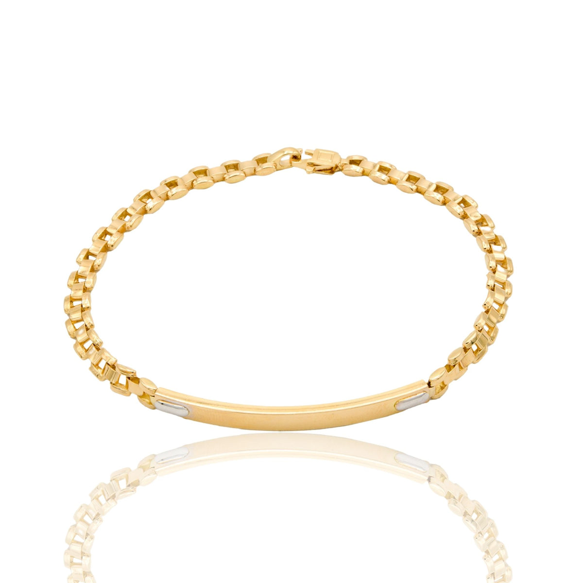 Bracciale Oro Giallo Oro Bianco Oro 18 carati Targhe Alternate E Maglie Solo Oro