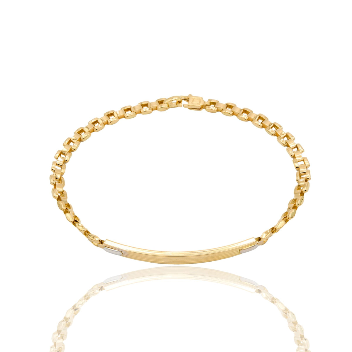 Bracciale Oro Giallo Oro Bianco Oro 18 carati Targhe Alternate E Maglie Solo Oro