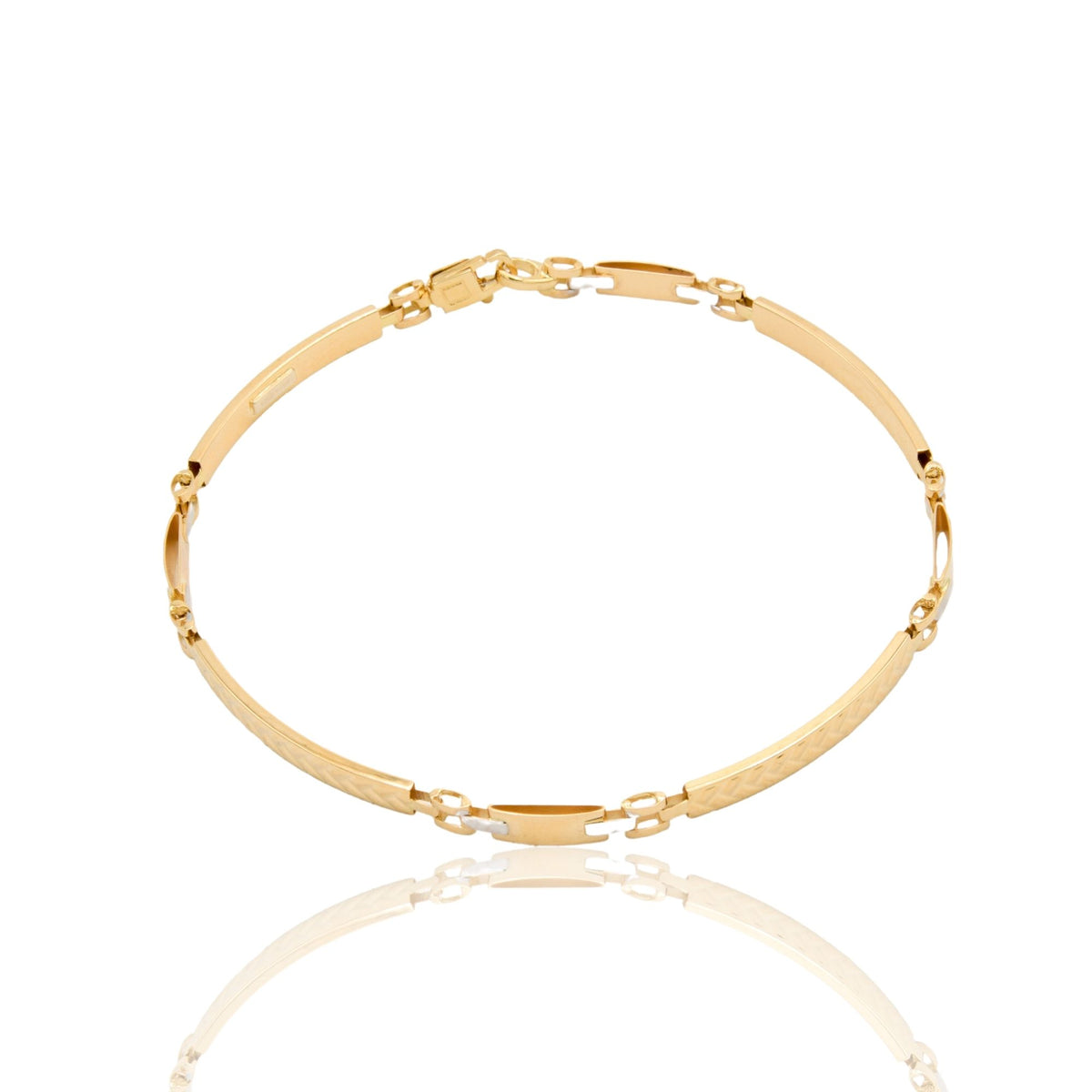 Bracciale Oro Giallo Oro Bianco Oro 18 carati Targhe Alternate Solo Oro