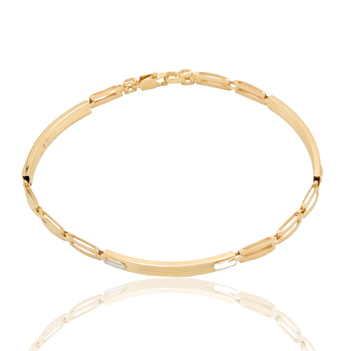 Bracciale Oro Giallo Oro Bianco Oro 18 carati Targhe Alternate E Maglie Solo Oro