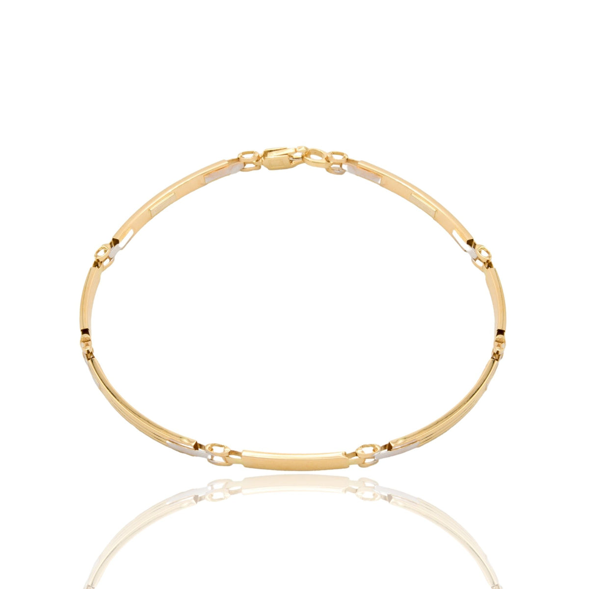 Bracciale Oro Giallo Oro Bianco Oro 18 carati Targhe Alternate Solo Oro
