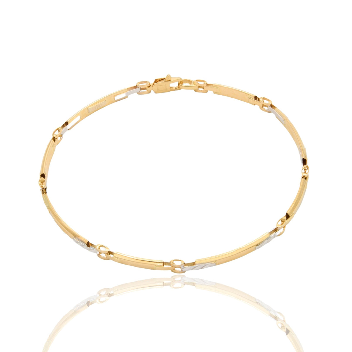 Bracciale Oro Giallo Oro Bianco Oro 18 carati Targhe Alternate Solo Oro