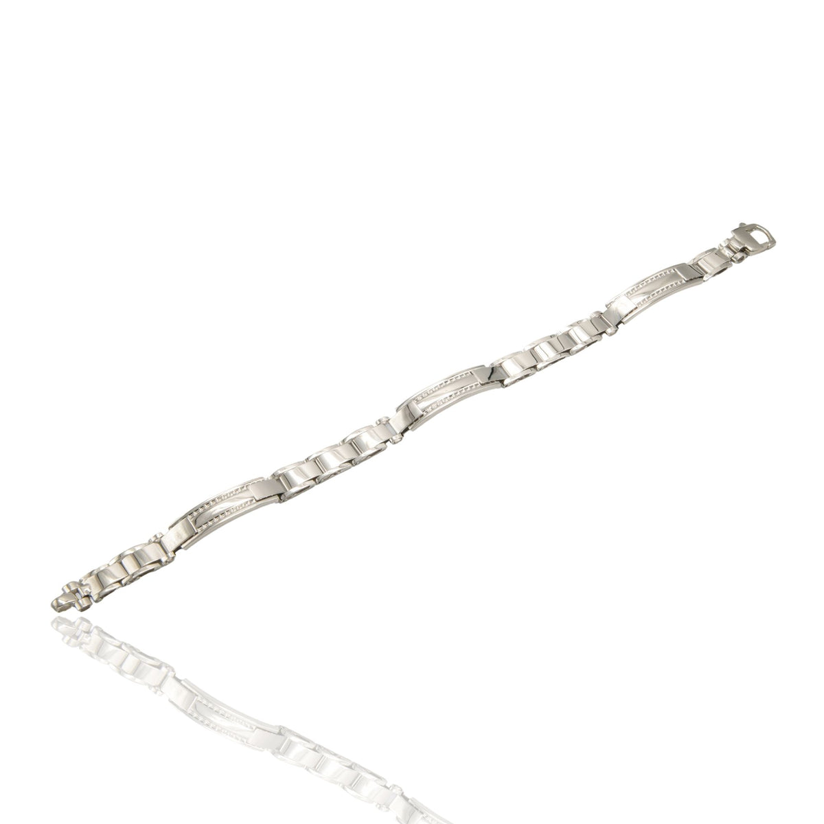 Bracciale Oro Bianco Oro 18 carati Targhe E Maglie Solo Oro cm. 21,5