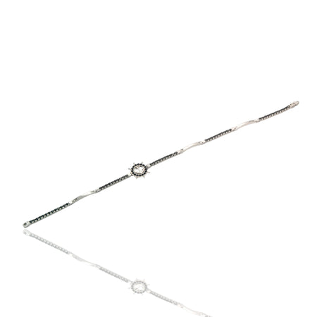 Bracciale Oro Bianco Oro 18 carati Tennis Con Timone Zirconi Neri cm. 20