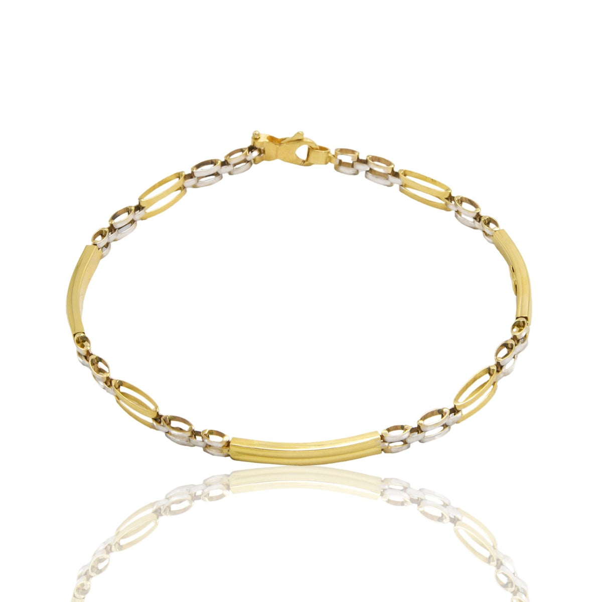 Bracciale Oro Giallo Oro Bianco Oro 18 carati Targhe E Maglie Solo Oro cm. 20
