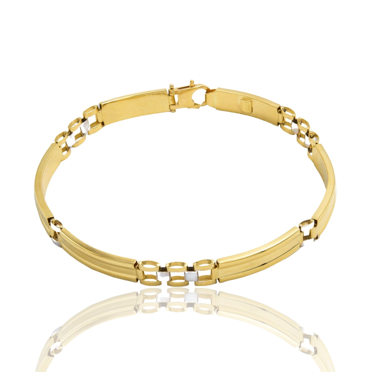 Bracciale Oro Giallo Oro Bianco Oro 18 carati Targhe E Maglie Solo Oro