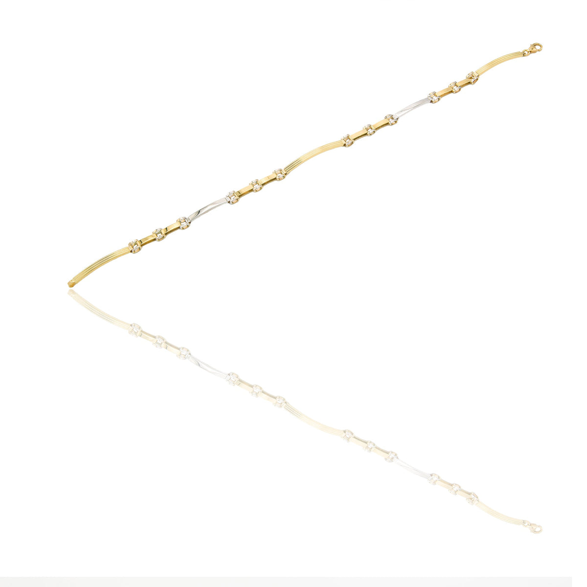 Bracciali Oro Giallo Oro Bianco Oro 18 carati maglie morbide e targhe alternate Solo oro 21cm x 0,4cm