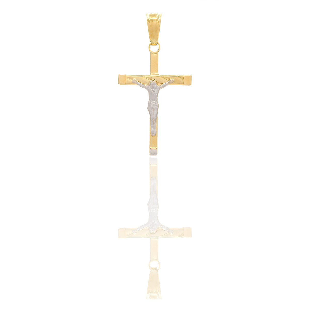 Ciondoli Oro Giallo Oro Bianco Oro 18 carati Croce con Cristo rigata Solo oro 3,3 cm x 1,8cm
