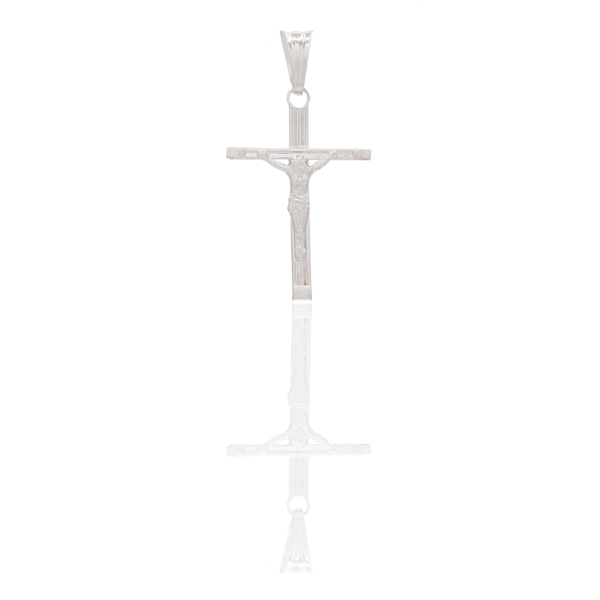 Ciondoli Oro Bianco Oro 18 carati Croce con Cristo rigata Solo oro 3,3 cm x 1,8cm