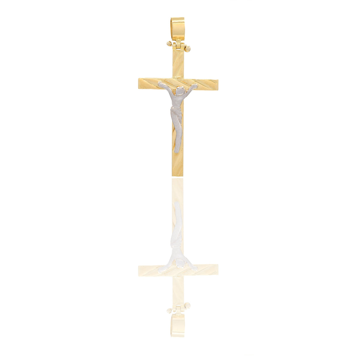Ciondoli Oro Giallo Oro Bianco Oro 18 carati Croce con Cristo rigata Solo oro 4 cm x 2 cm