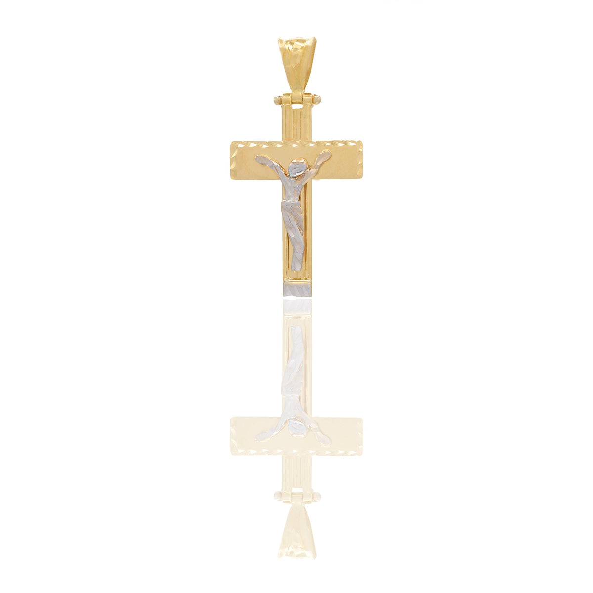 Ciondoli Oro Giallo Oro Bianco Oro 18 carati Croce con Cristo stilizzato diamantato Solo oro 3,2 cm x 1,7cm