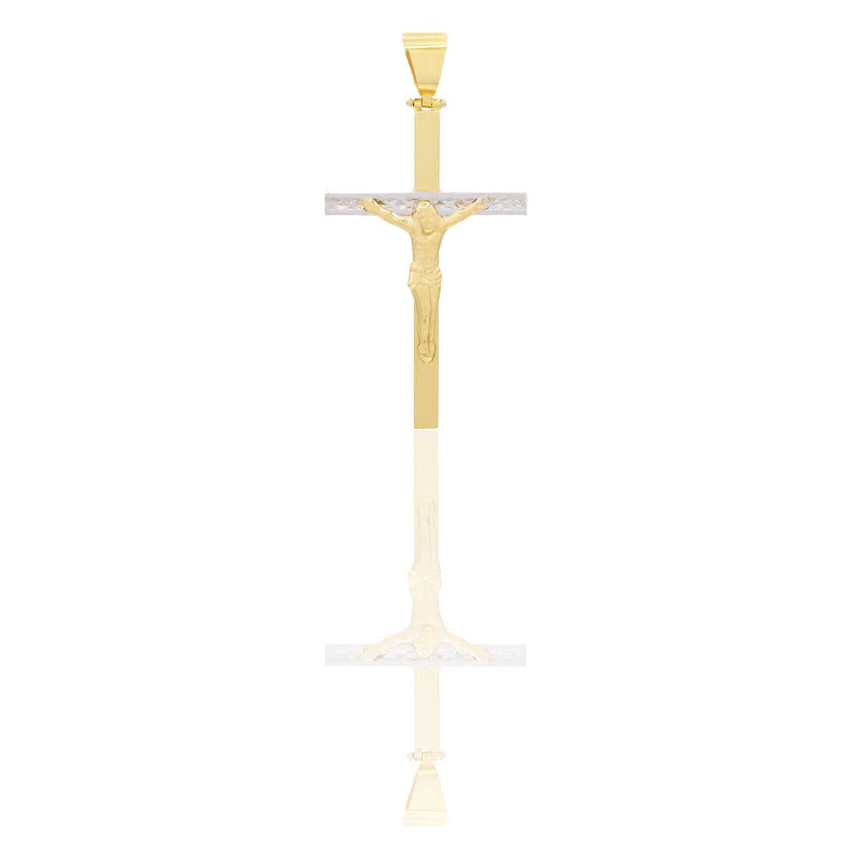 Ciondoli Oro Giallo Oro Bianco Oro 18 carati Croce con Cristo martellata Solo oro 6,2cm x 3,1cm