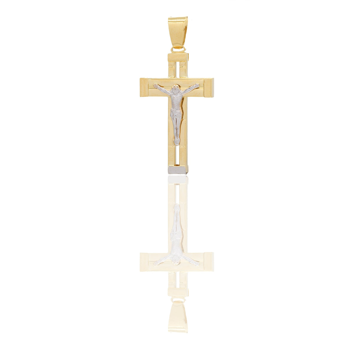 Ciondoli Oro Giallo Oro Bianco Oro 18 carati Croce con Cristo traforata rigata Solo oro 4cm x 1,9cm