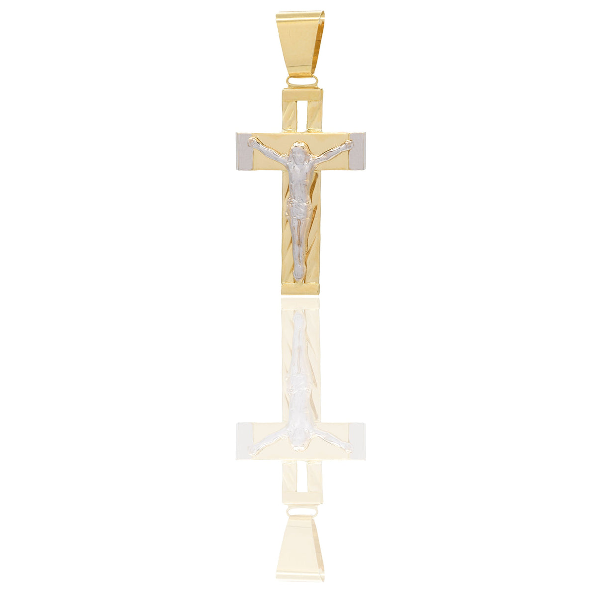 Ciondoli Oro Giallo Oro Bianco Oro 18 carati Croce con Cristo traforata rigata Solo oro 4,2cm x 2cm