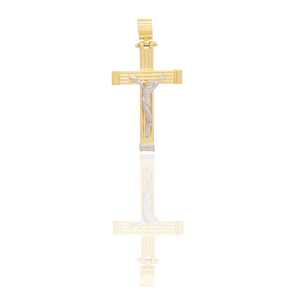 Ciondoli Oro Giallo Oro Bianco Oro 18 carati Croce con cristo rigata Solo Oro 3,8cm x 2cm