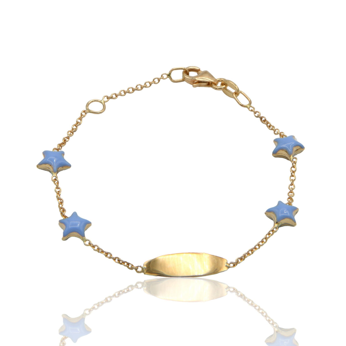 Bracciale Oro Giallo Oro 18 carati Baby Targa Stelle  smalto azzurro cm. 13,5