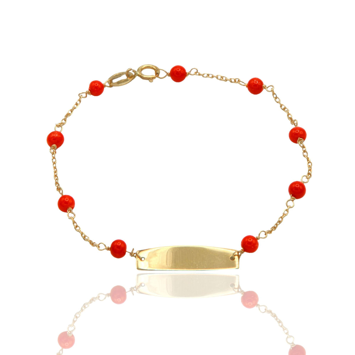 Bracciale Oro Giallo Oro 18 carati Baby Targa pietre corallo cm. 15,5