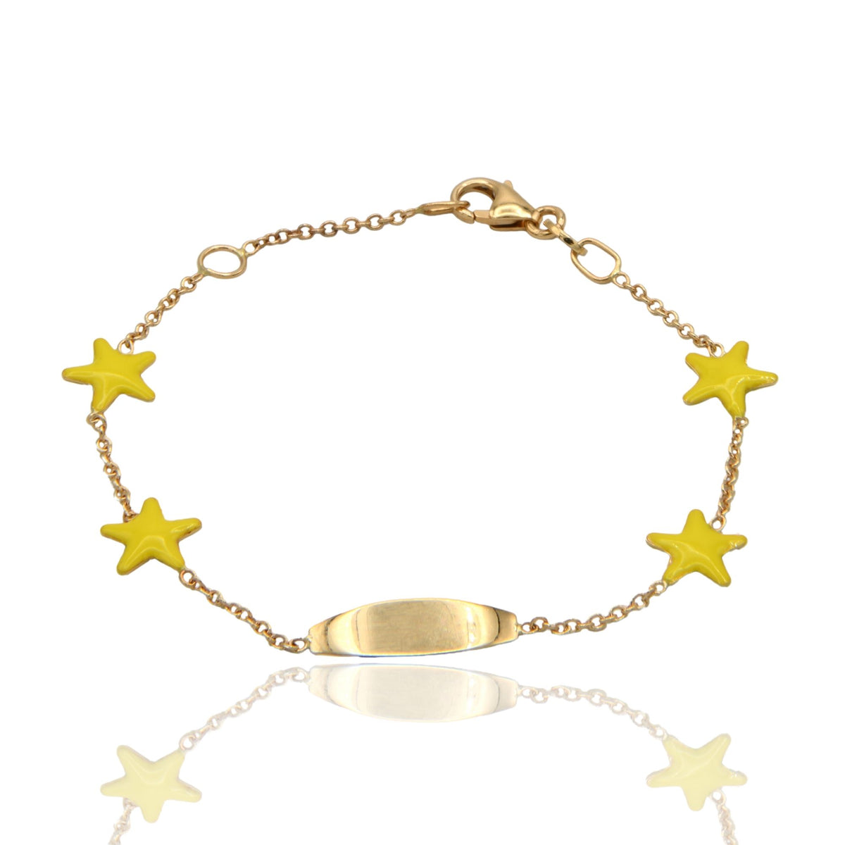 Bracciale Oro Giallo Oro 18 carati Baby Targa Stelle  Smalto Giallo cm. 15,5