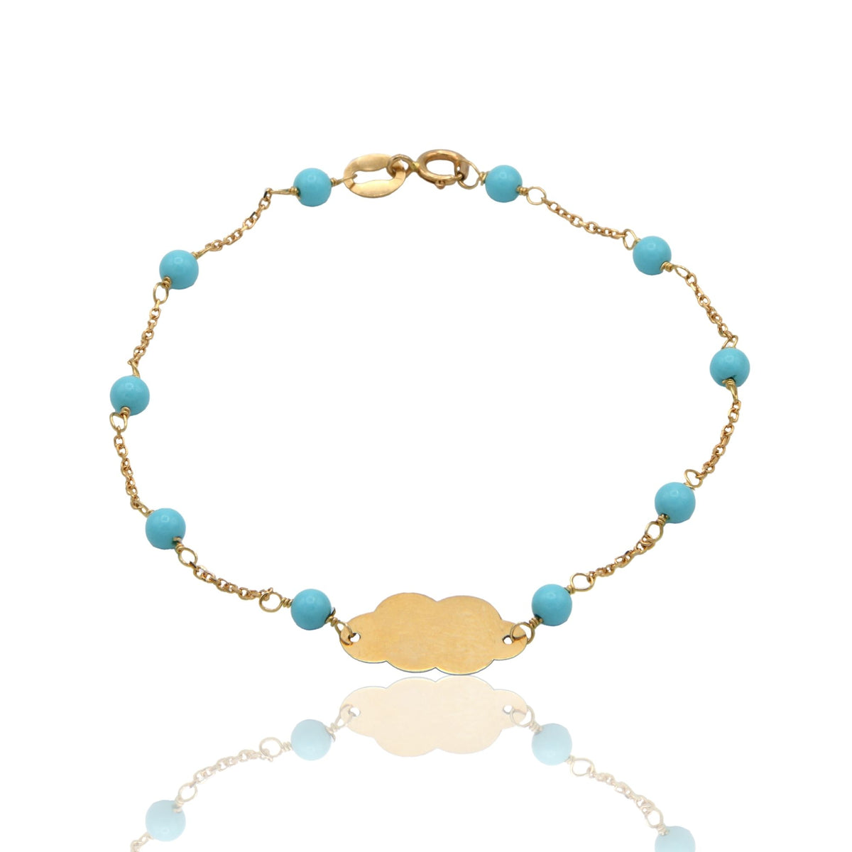 Bracciale Oro Giallo Oro 18 carati Baby Targa Nuvola pietre turchesi cm. 15,5